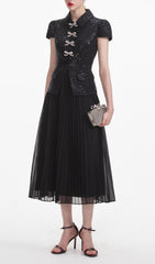 Glamorous Black Sequin & Bow Peplum Midi Dress