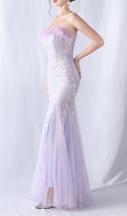 Choire Lavender Sequin Feather Strapless Maxi Dress