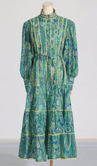 Vibrant Paisley Tiered Midi Dress with Long Sleeves
