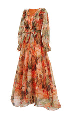 Fenicia Orange Floral Maxi Dress