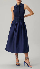 Jovisonic Chic Navy Belted Midi Dress