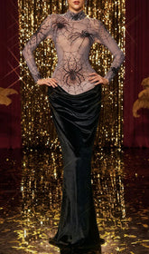 Kjartan Glamorous High Neck Spider Web Velvet Maxi Dress