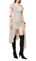 Chic Polka Dot Asymmetrical Ruffle Midi Dress