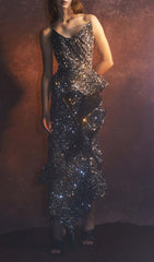 Dazzling Douce Strapless Sequin Ruffle Maxi Dress