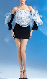 Bridgit Off-Shoulder Rose Appliqu Black Mini Dress