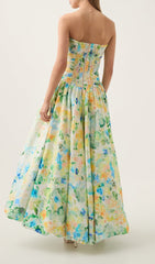 Radiant Violette Floral Strapless Maxi Dress