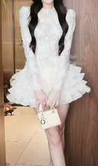 Glafira White Lace Ruffle Mini Dress
