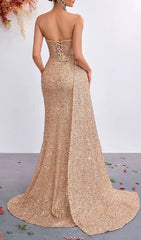 Kailey Champagne Sequin Strapless Maxi Dress