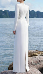 Josephe Dazzling White Diamante Long Sleeve Maxi Gown