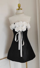 Ivanka Glam Black & White Floral Strapless Corset Mini Dress