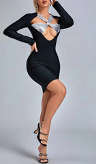 Sparkling Sequin Cutout Black Bandage Mini Dress