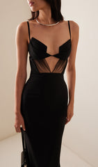 Sultry Black Mesh Bustier Maxi Dress