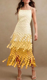 Vibrant Ham Ombre Yellow Layered Circle Midi Dress