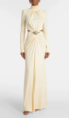 Jovita Glamorous Purple Ruched Cutout Maxi Gown