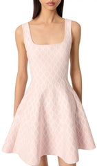 Chic Pink Jacquard Knit Mini Dress