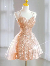 Vestido de fiesta de tul y lentejuelas color champán claro