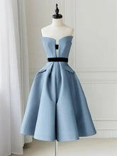 Blue Satin Short Strapless A-line Homecoming Dress