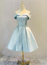 Beautiful Blue Satin Cute Short Homecoming Dress