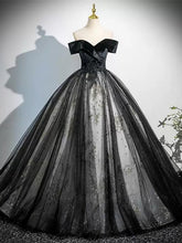 Black Tulle with Lace Off Shoulder Party Dress