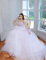 Lavender Tulle Floor Length Party Dress