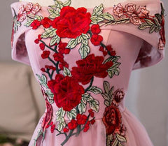 Lovely Pink Off Shoulder Tea Length Formal Dress