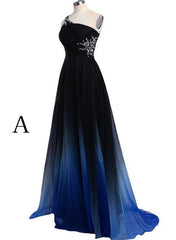 Charming A Line Sweep Train One Shoulder Sleeveless Gradient Prom Dress