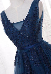 Vestido de dama de honor largo azul de corte A