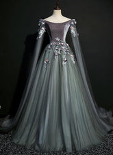 Encantador vestido de fiesta largo de tul verde