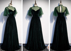 Vestido largo de fiesta de terciopelo verde oscuro de moda