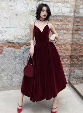 Charming Sweetheart Straps Tea Length Party Dress,Red Formal Dress