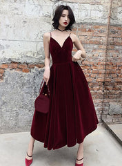 Charming Sweetheart Straps Tea Length Party Dress,Red Formal Dress