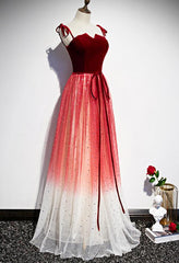 Bonito vestido de fiesta largo de tul rojo con lentejuelas