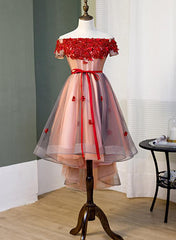 Red High Low Tulle Off Shoulder Party Dress
