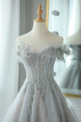 Grey Tulle Sweetheart Party Dress