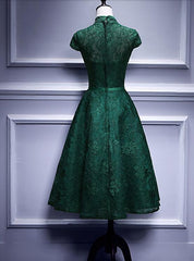 Charming Dark Green Tea Length High Neckline Party Dress