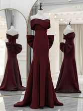 Wine Red Off Shoulder Long Party Dress with Bow