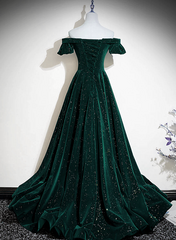 Dark Green Velvet Off Shoulder Long Party Dress