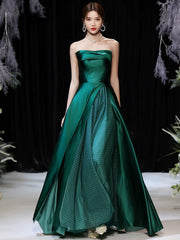 Green Satin and Tulle Strapless A-line Party Dress