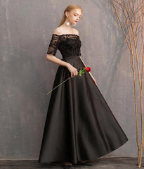 Black Satin and Lace Long Formal Dress Party Dresses