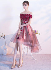 Pink High Low Tulle Party Dress with Flowers