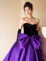 Chic Black and Purple Ball Gown Formal Dress with Bow