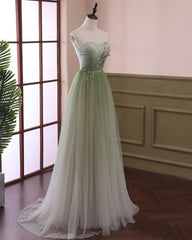 Vestido formal largo de tul degradado verde claro