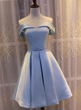Light Blue Off Shoulder Satin Bridesmaid Dress