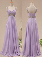 Hermoso vestido de fiesta de tirantes de gasa de color morado claro