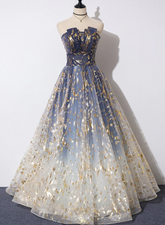 Precioso vestido de fiesta de tul en forma de A