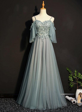 Light Green Tulle A-line Off Shoulder Party Dress