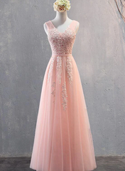 Encantador vestido de fiesta sencillo de tul rosa perla con encaje