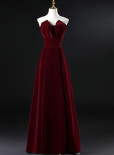 Beautiful Wine Red Velvet Floor Length Long Prom Dress