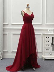 Wine Red High Low Sweetheart Simple Tulle Prom Dress