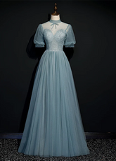 High Quality Beaded Short Sleeves Formal Dress